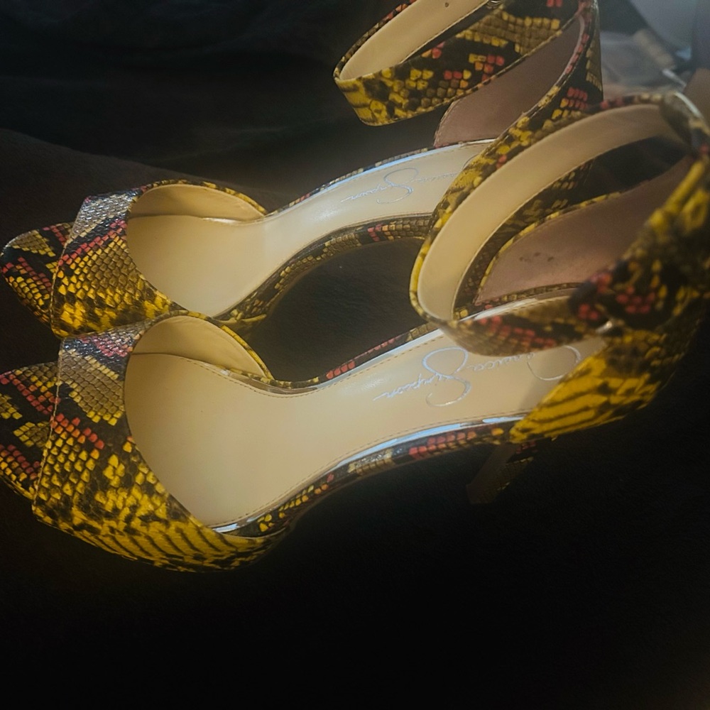 Jessica Simpson Yellow Snake Print Heels